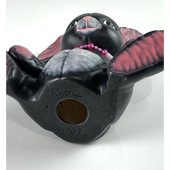 Vintage Ceramic Bunny Piggy Bank 9in W x 9in H x 4in D Black Rare!! BV0611 - Picture 4 of 8